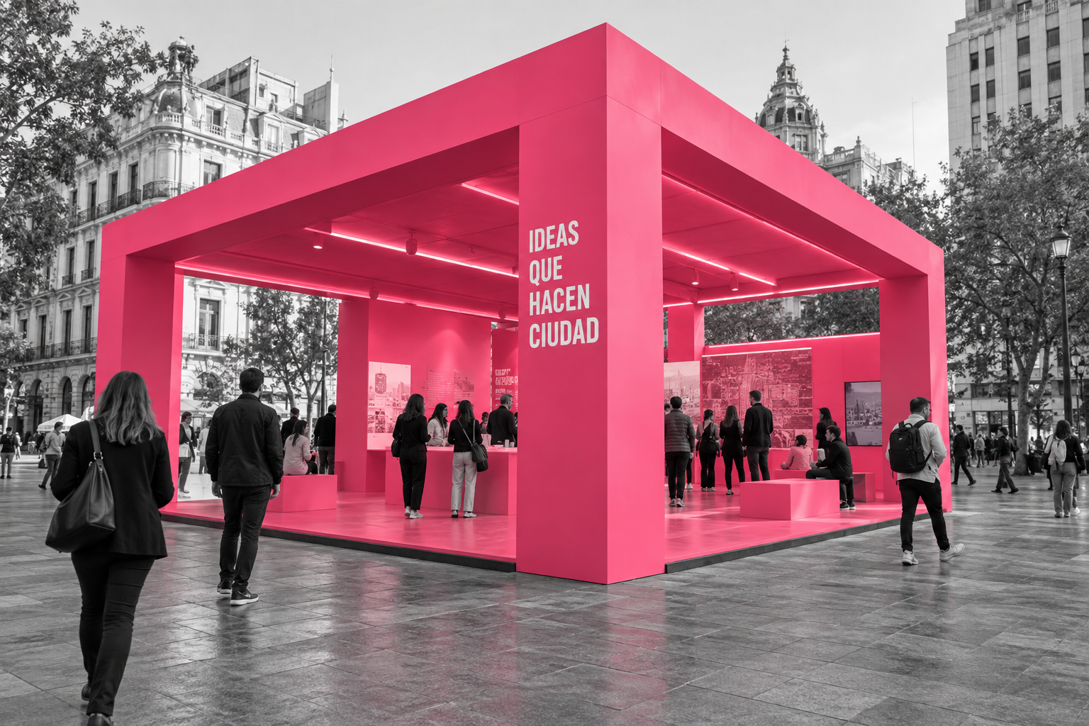Concepto de pabellón rosa para una experiencia de marca